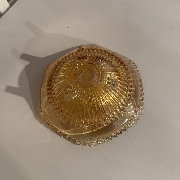 Vtg Marigold Amber‎ Depression Carnival Glass Candy Trinket Dish Bowl 3-Footed - Picture 5 of 6
